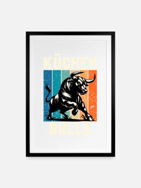 Küchenchef KÜCHENBULLE Köche Lustiges - Gerahmtes Poster (49 × 69 cm) - Schwarz