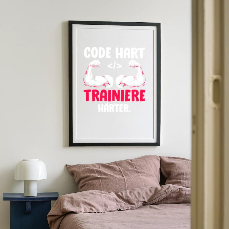Coder CODE HART TRAINIERE HÄRTER Lustiges Gerahmtes Poster (49 × 69 cm)
