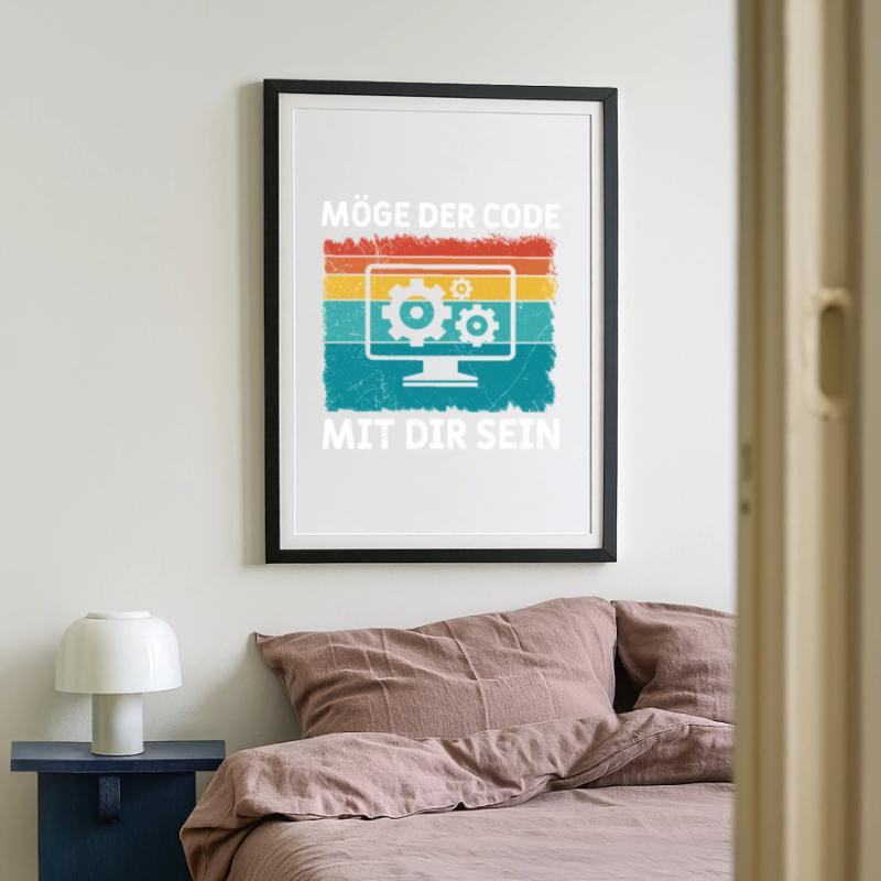 Nerd Computer MÖGE DER CODE MIT DIR SEIN LUSTIG Gerahmtes Poster (49 × 69 cm)