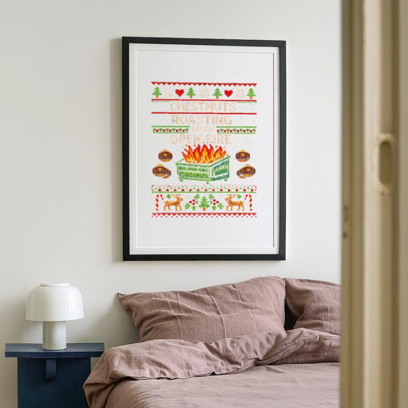 Roasting chestnuts on an open fire garbage can Framed poster (49 × 69 cm)