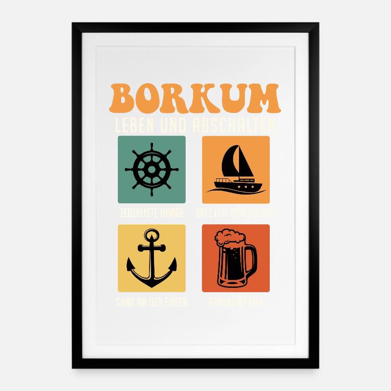 North Sea BORKUM LIVE AND SWITCH OFF Retro Funny - Framed poster (49 × 69 cm) - black