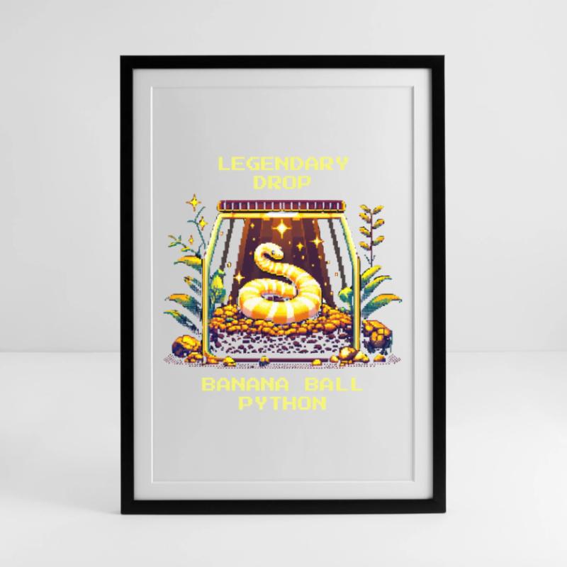Legendärer Fund: Banana Königspython | Python Gerahmtes Poster (49 × 69 cm)