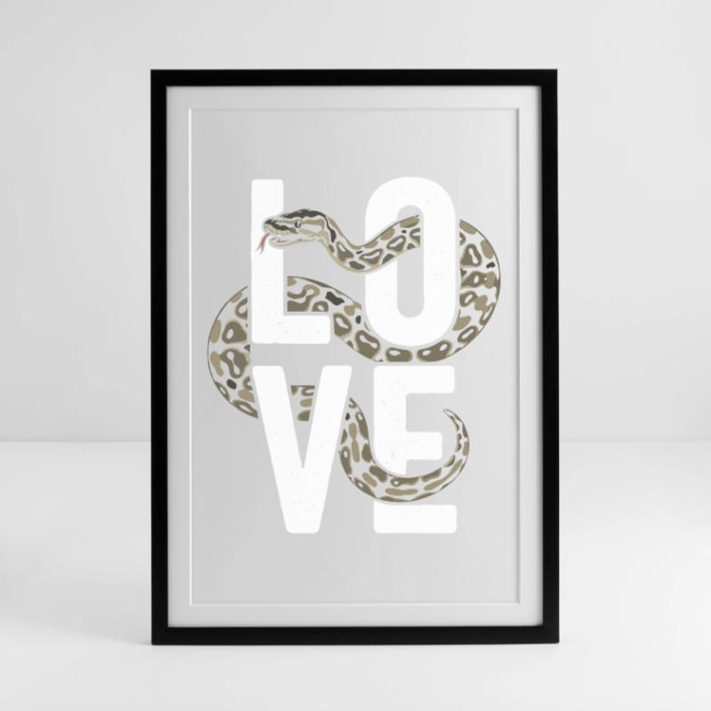 Königspython Schlangen LOVE Terrarium Python Gerahmtes Poster (49 × 69 cm)