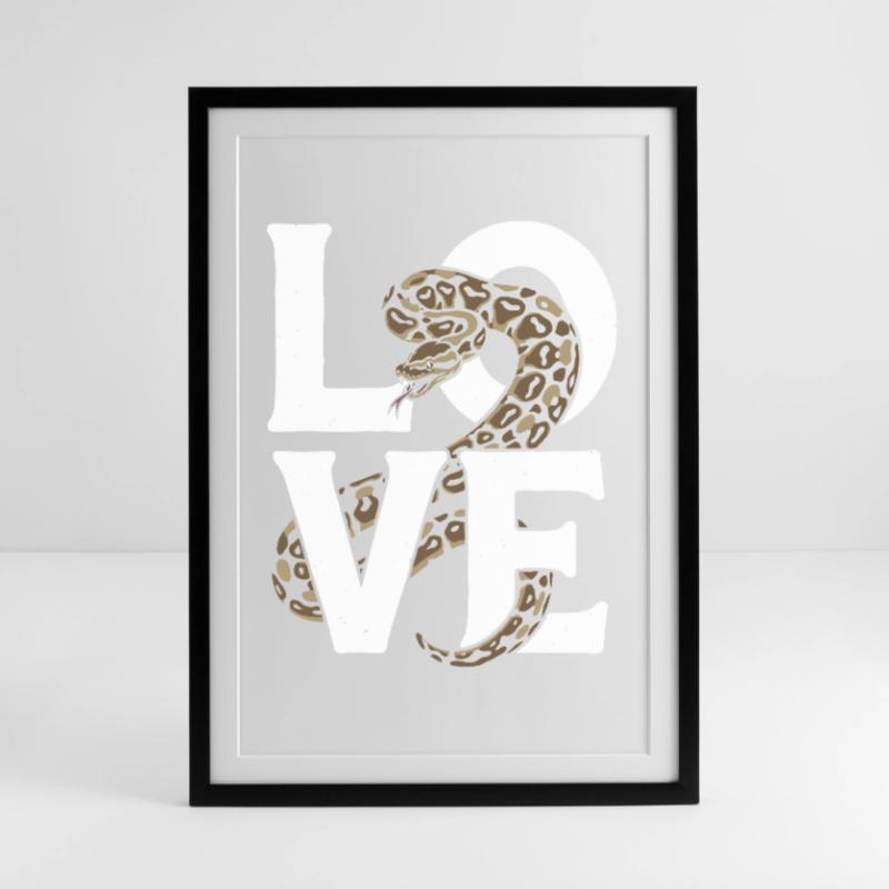 Königspython Schlangen LOVE Terrarium Python Gerahmtes Poster (49 × 69 cm)