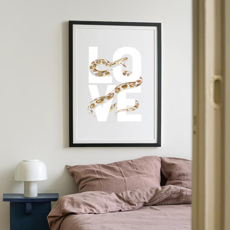 Königspython Schlangen LOVE Terrarium Python Gerahmtes Poster (49 × 69 cm)