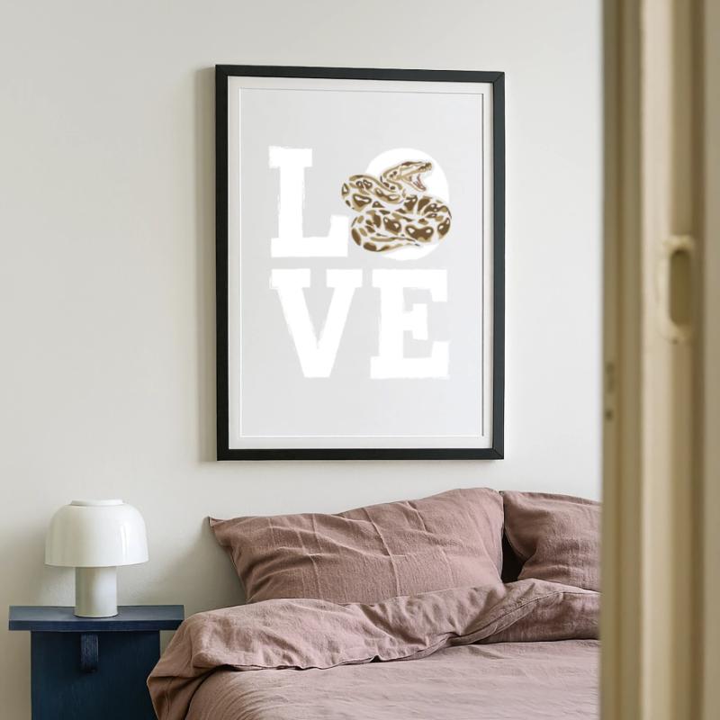 Königspython Schlangen LOVE Terrarium Python Gerahmtes Poster (49 × 69 cm)
