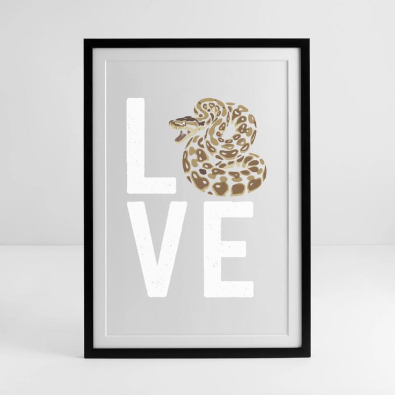 Königspython Schlangen LOVE Terrarium Python Gerahmtes Poster (49 × 69 cm)