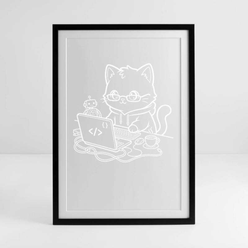 Coder Kawaii Katze Programmierer Gerahmtes Poster (49 × 69 cm)