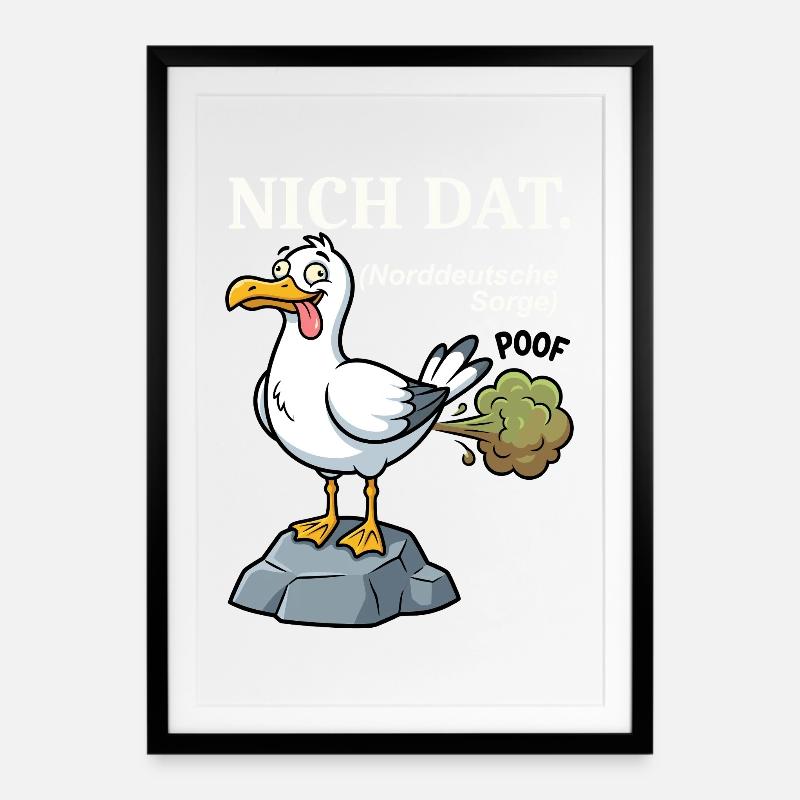 Norddeutscher Humor Spruch: Nich dat - Gerahmtes Poster (49 × 69 cm) - Schwarz