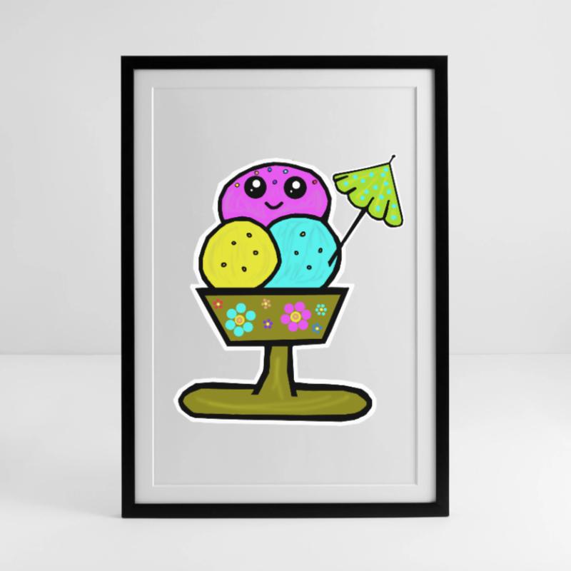 Bunter Eisbecher Eiscreme Eiskreme Eis Framed poster (49 × 69 cm)