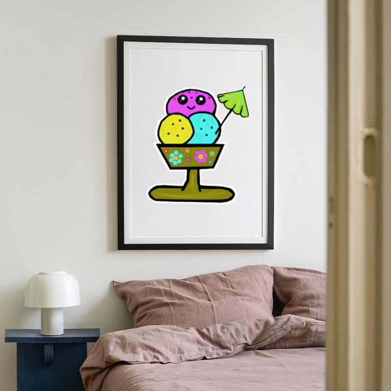 Bunter Eisbecher Eiscreme Eiskreme Eis Framed poster (49 × 69 cm)