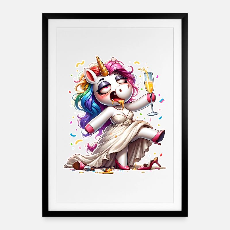 Drunk Bride Unicorn - Framed poster (49 × 69 cm) - black