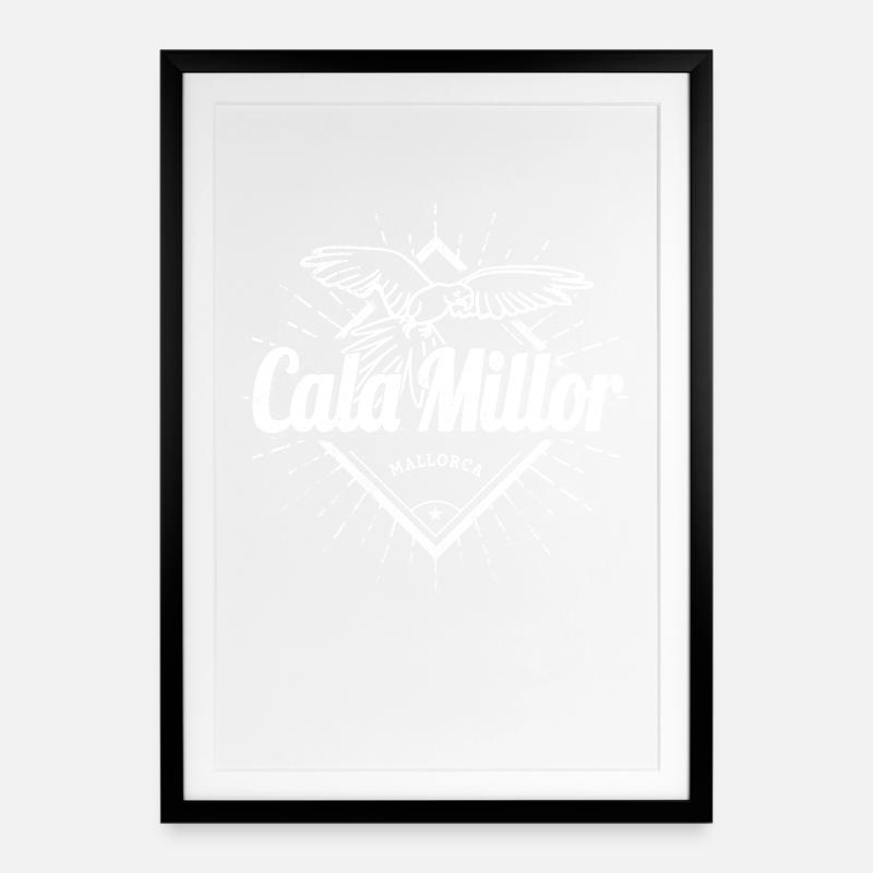Cala Millor sur les îles Baléares de Majorque - Affiche encadrée (49 × 69 cm) - noir