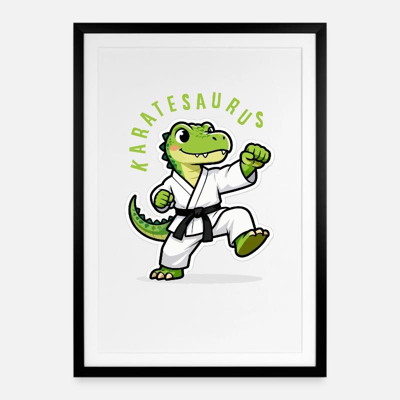 Karaté Karate Dinosaure T-Rex Karatesaurus - Affiche encadrée (49 × 69 cm) - noir