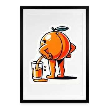 Autocollant de dessin animé de jus d’orange original - Funny Fruit - Affiche encadrée (49 × 69 cm) - noir - Devant