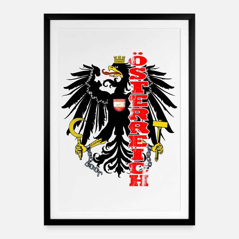 Cadeau aigle Autriche blason maison - Affiche encadrée (49 × 69 cm) - noir