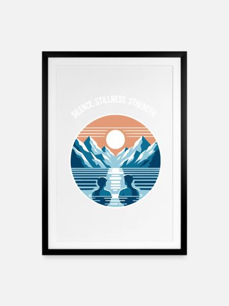 Eisbaden mit Bergpanorama Regenration Wellness  - Gerahmtes Poster (49 × 69 cm) - Schwarz