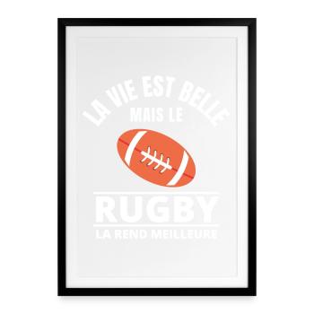 rugby, rugby sport, rugby humour - Affiche encadrée (49 × 69 cm) - noir - Devant
