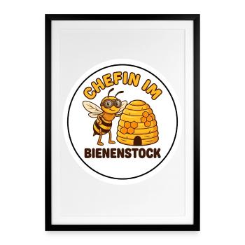 Bienenstock Chefin Imkerin Hobby Biene Shirt - Gerahmtes Poster (49 × 69 cm) - Schwarz - Vorne