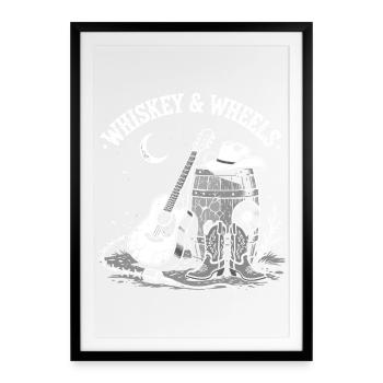 Whiskey & Wheels Ranch Nacht - Gerahmtes Poster (49 × 69 cm) - Schwarz - Vorne