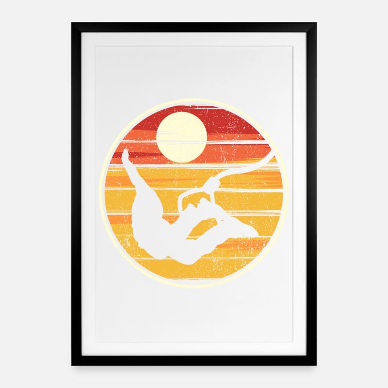 Vol Silhouette Coucher de Soleil - Affiche encadrée (49 × 69 cm) - noir