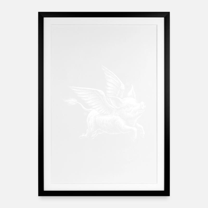 Winged pig: retro illustration - Framed poster (49 × 69 cm) - black