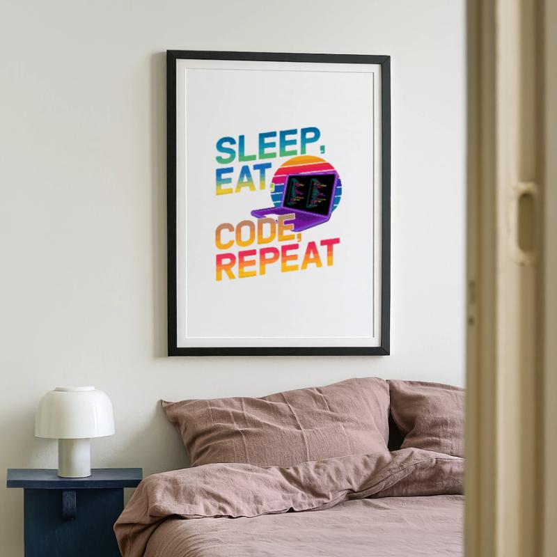 Sleep Eat Code Repeat Geschenk für Coder Gerahmtes Poster (49 × 69 cm)