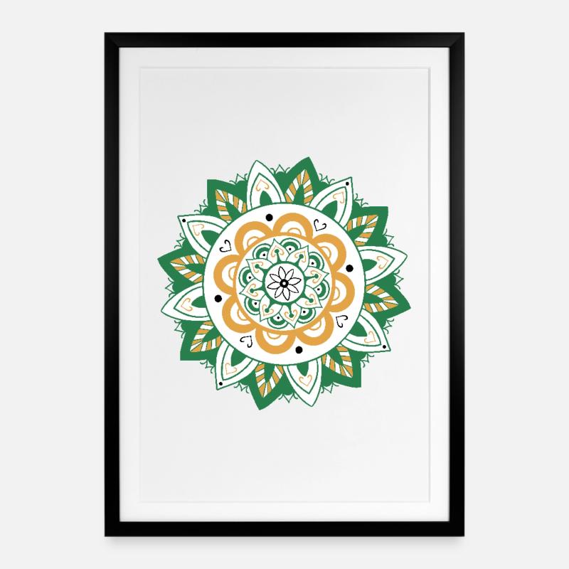 oriental pattern morocco green orange - Framed poster (49 × 69 cm) - black