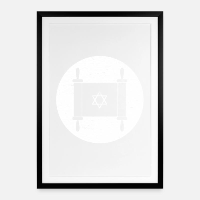 Torah scroll in a white circle - Framed poster (49 × 69 cm) - black