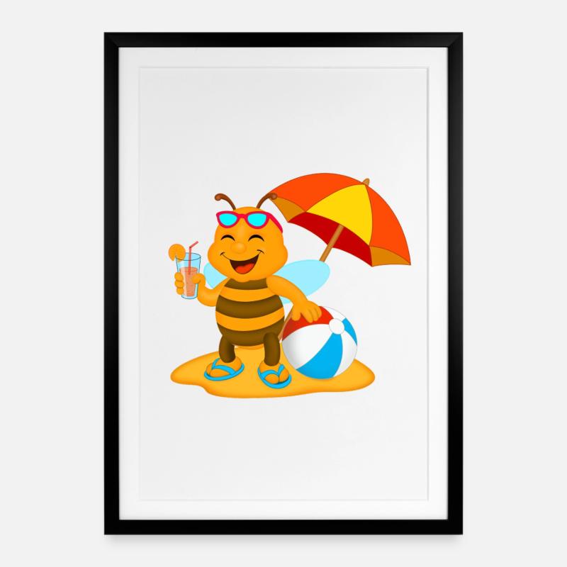 Abeille de plage - Affiche encadrée (49 × 69 cm) - noir