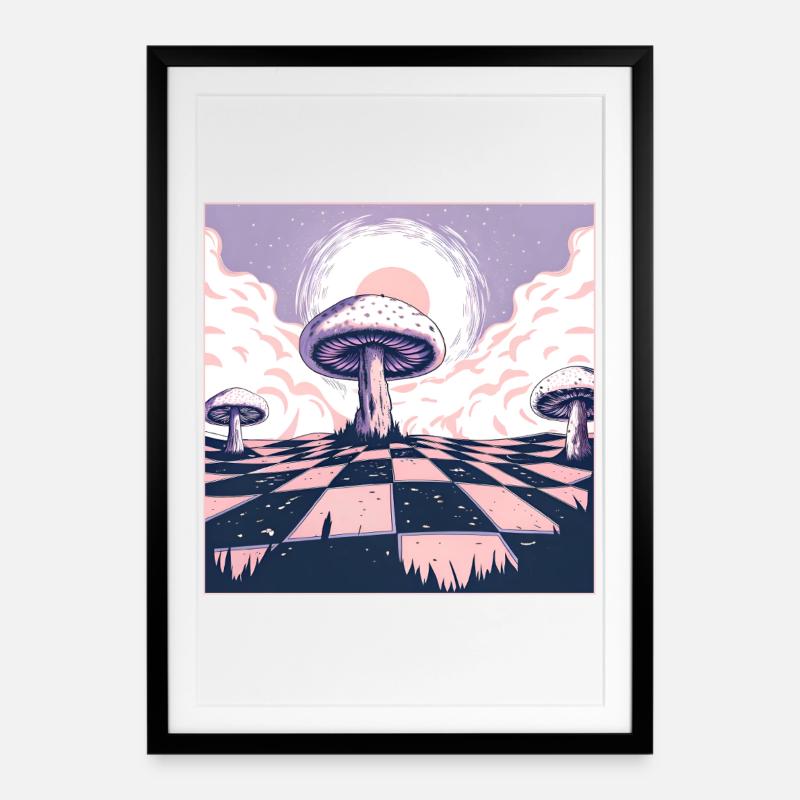Dreamscape Mushroom Wonderland - Framed poster (49 × 69 cm) - black