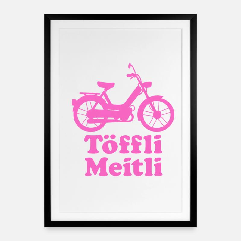 Töffli Meitli – Maillot de cyclomoteur pour filles et fans de mobylette - Affiche encadrée (49 × 69 cm) - noir