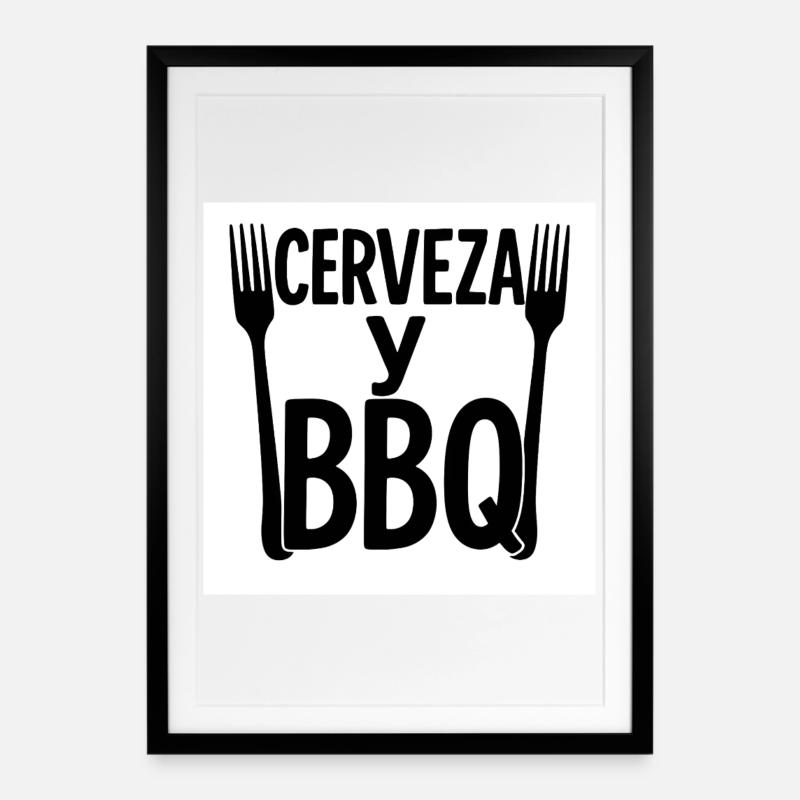 Design numérique « Bière & BBQ » - Affiche encadrée (49 × 69 cm) - noir