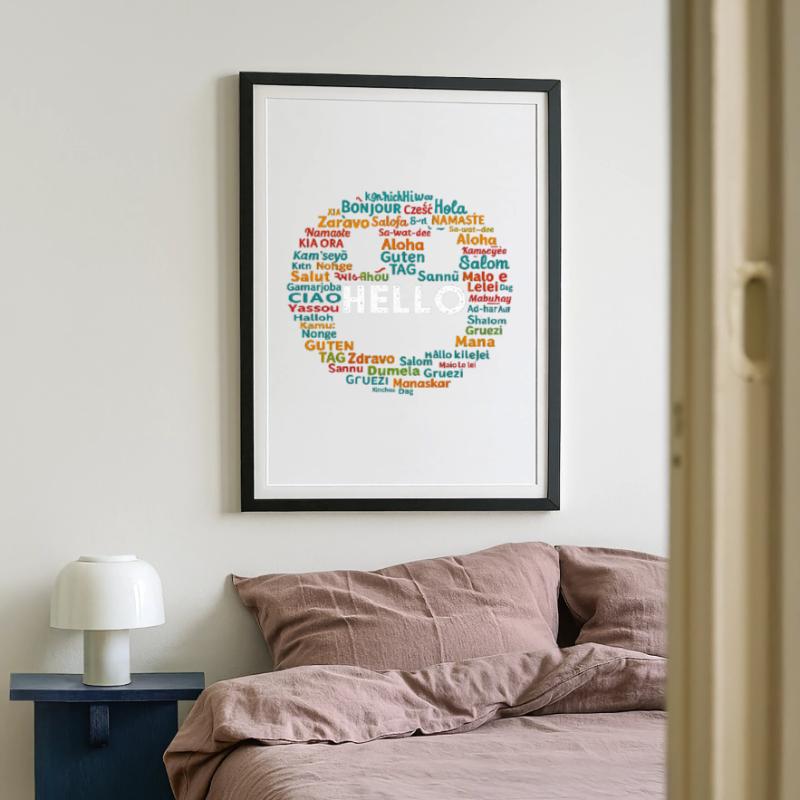Start with Hello Different World Language Learning Framed poster (49 × 69 cm)