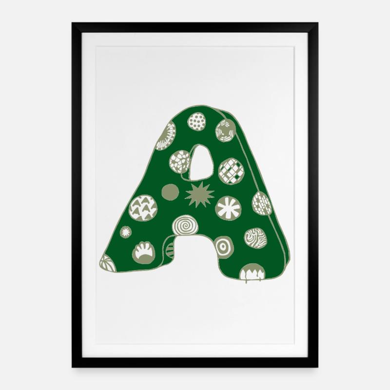 Letter A with character in green - Framed poster (49 × 69 cm) - black