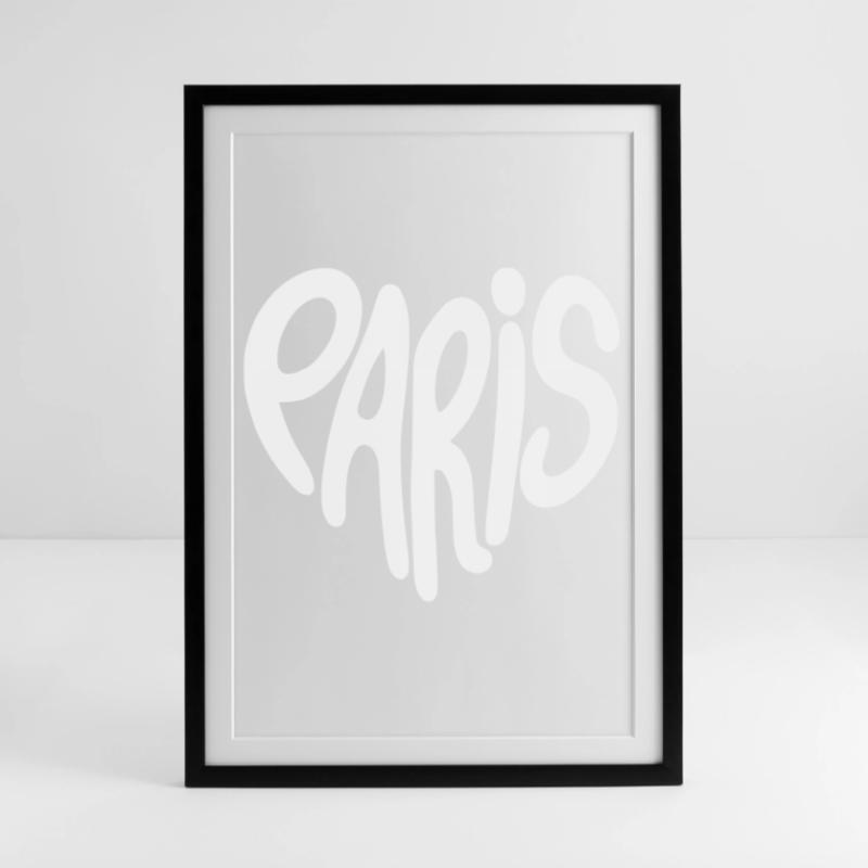 Paris Graffiti Script Logo Heart Shaped Framed poster (49 × 69 cm)