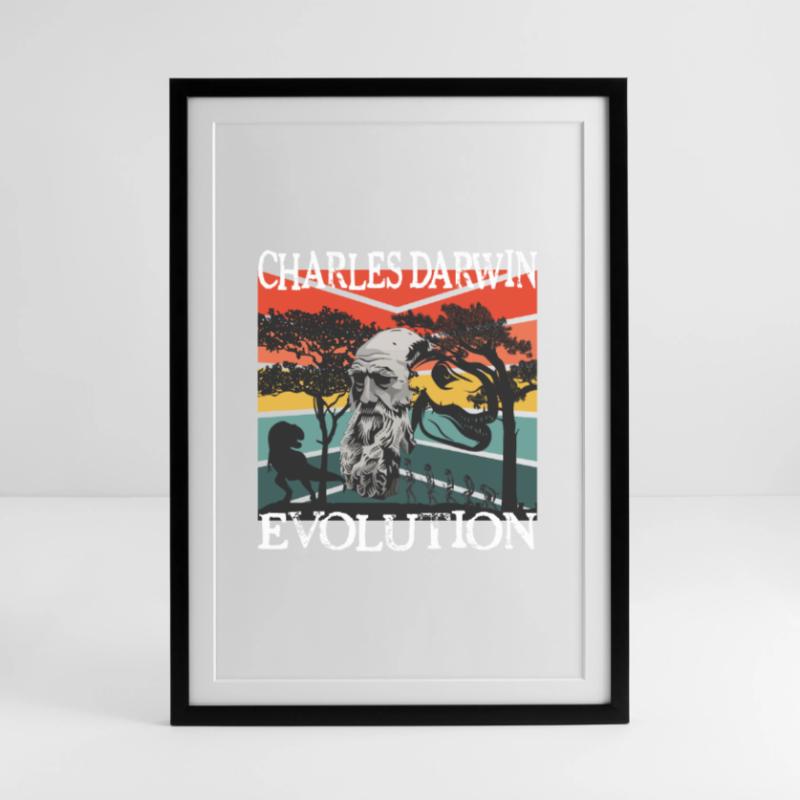 Idée cadeau textile Charles Darwin Evolution Affiche encadrée (49 × 69 cm)
