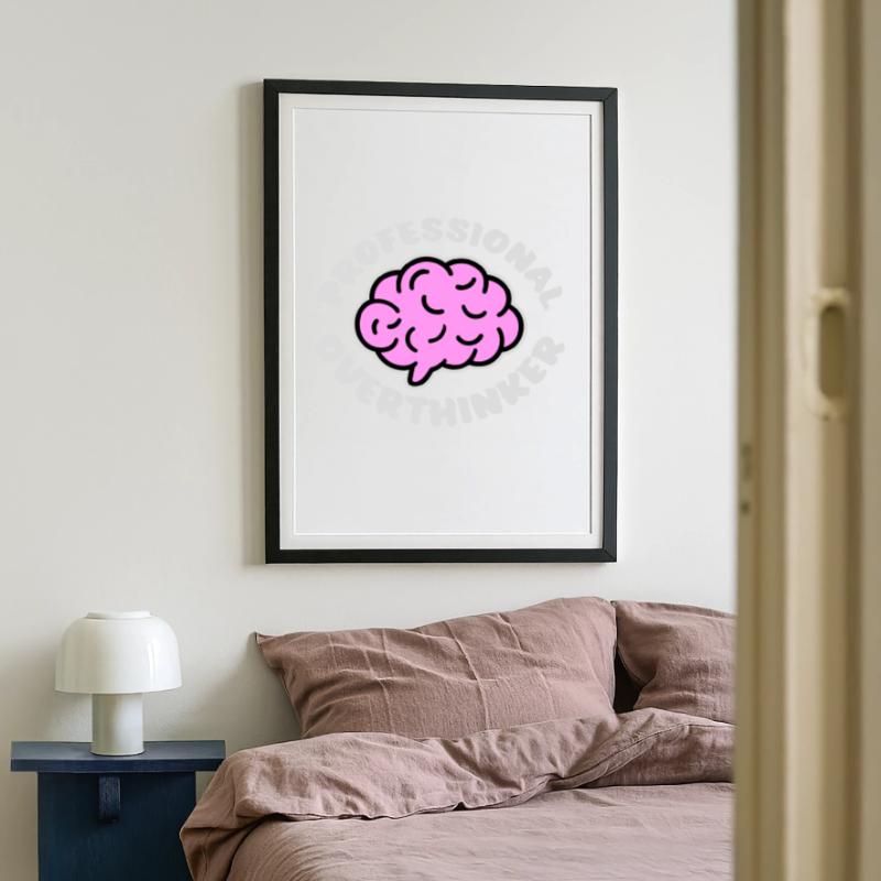Professional Overthinker Funny Brooding Anxiety Logo Framed poster (49 × 69 cm)