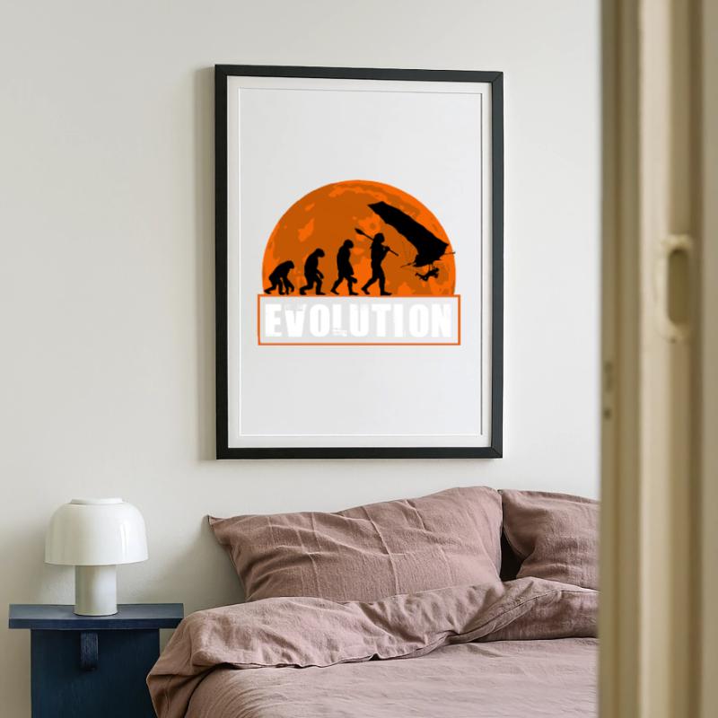 Évolution du design au coucher de soleil de pilote de deltaplane Affiche encadrée (49 × 69 cm)