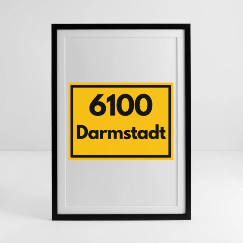 OLD POSTCODE POSTCODE RETRO 6100 DARMSTADT HESSEN Framed poster (49 × 69 cm)
