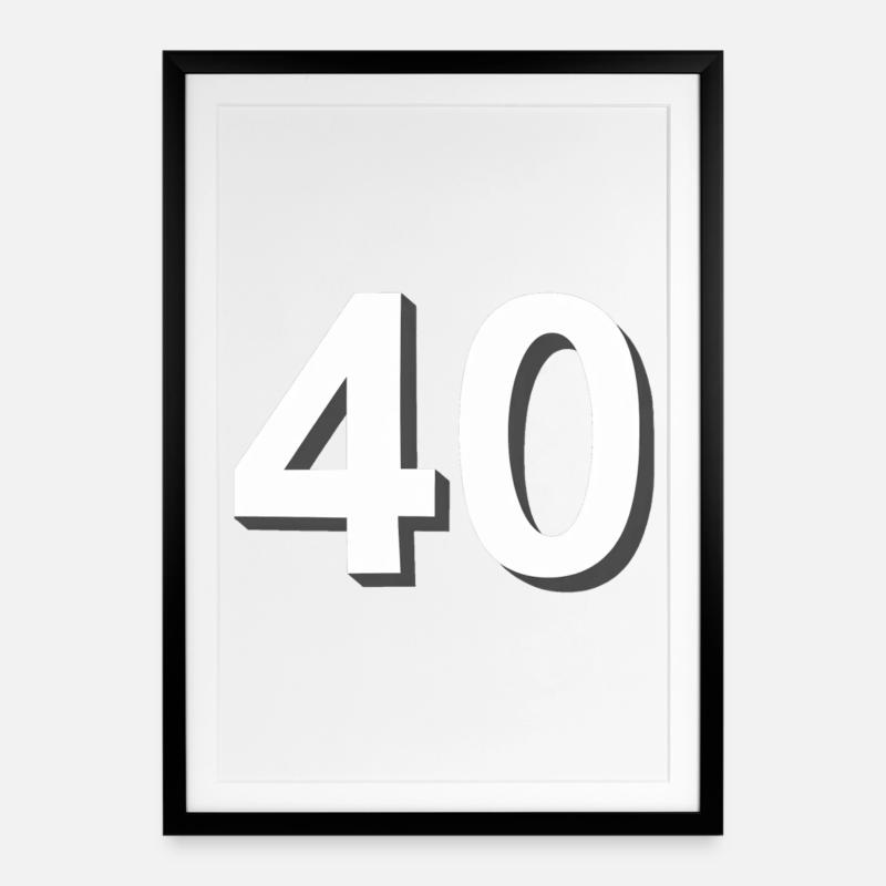 40, chiffres, anniversaire - Affiche encadrée (49 × 69 cm) - noir