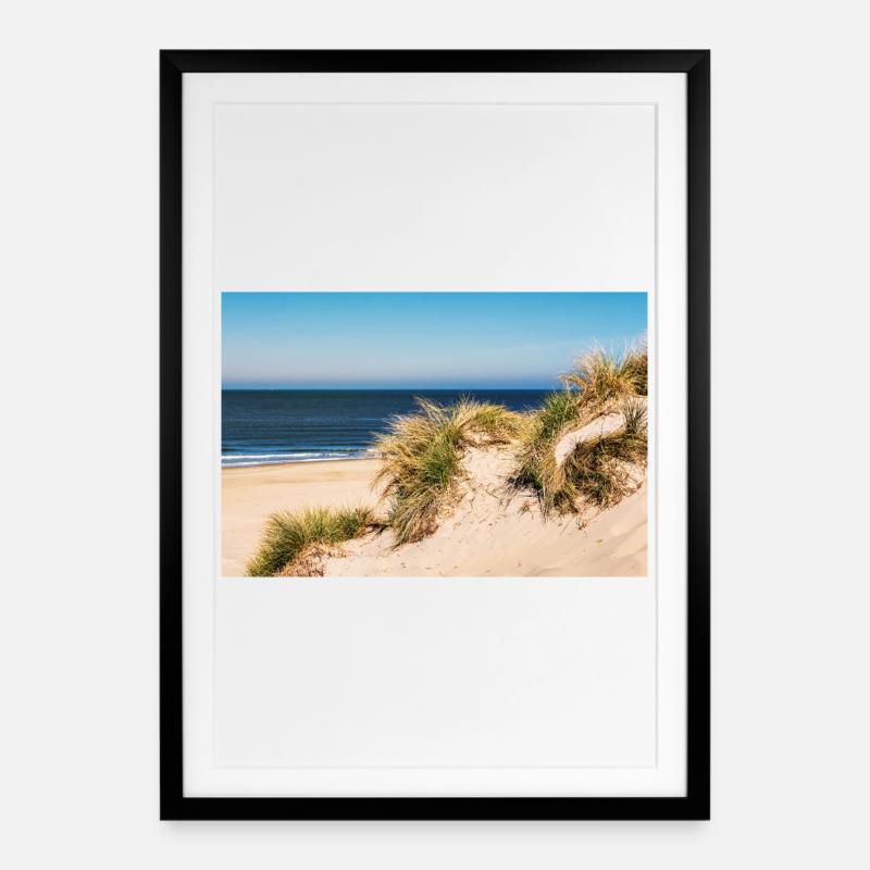 Dunes de plage au soleil - Affiche encadrée (49 × 69 cm) - noir