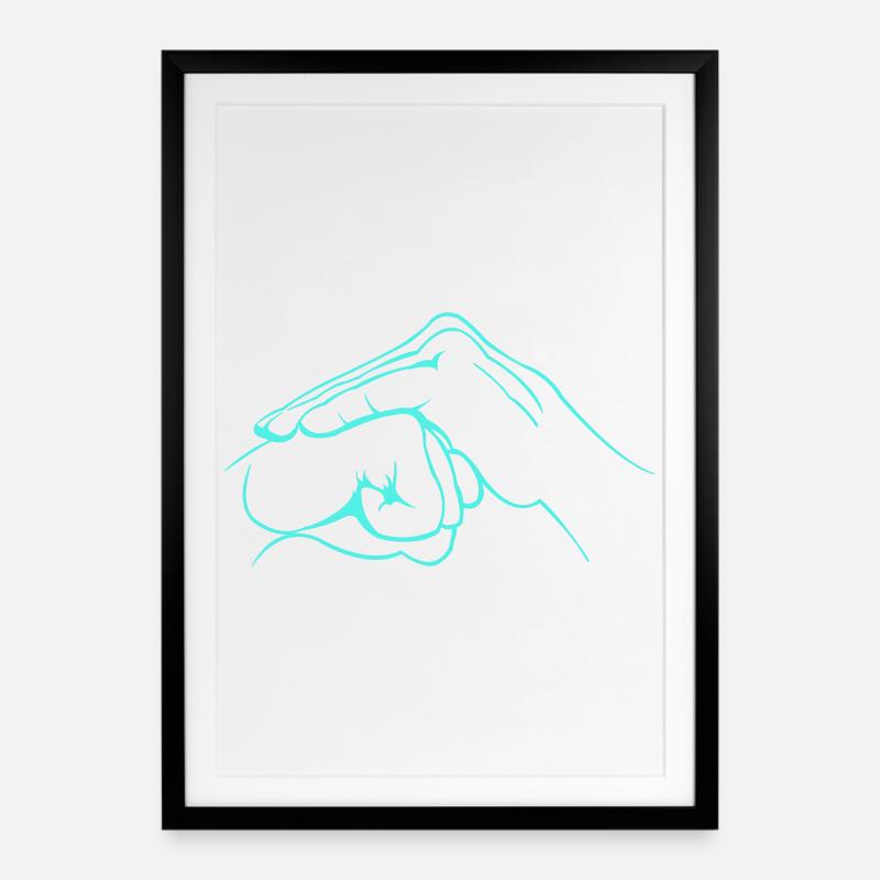 Handshake in Neon Turquoise - Framed poster (49 × 69 cm) - black