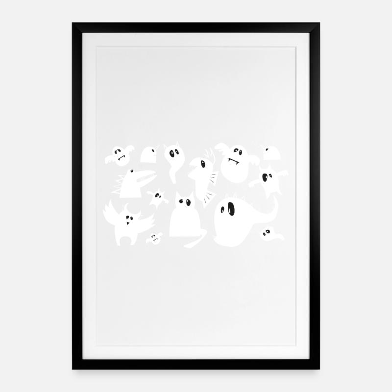 Monstres effrayants mignons - Halloween - Affiche encadrée (49 × 69 cm) - noir