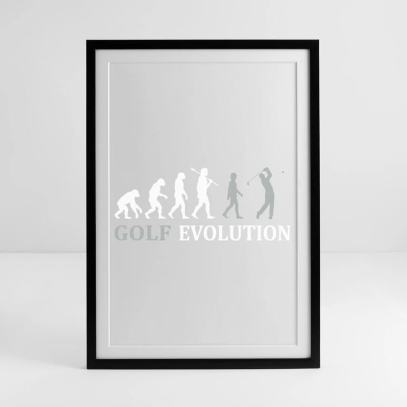 Golf Evolution – Das perfekte Golfer Geschenk Gerahmtes Poster (49 × 69 cm)