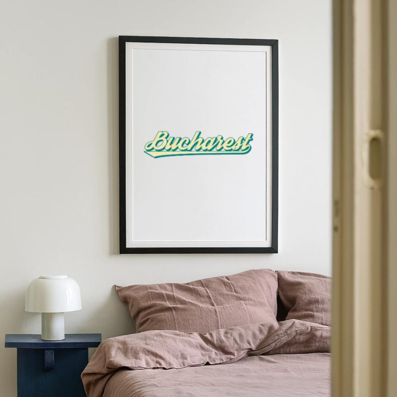 Bucarest Retro Script Affiche encadrée (49 × 69 cm)