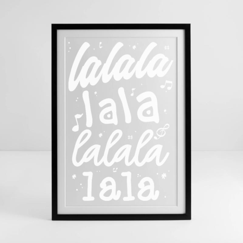 LaLa La Pattern Musical Script Tee Affiche encadrée (49 × 69 cm)