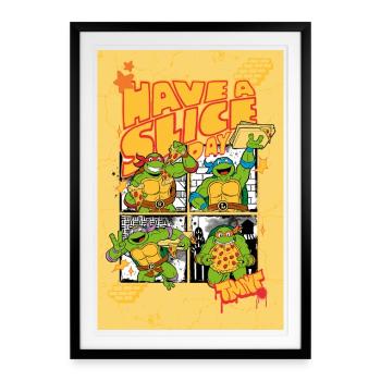 Teenage Mutant Ninja Turtles Have A Nice Slice - Gerahmtes Poster (49 × 69 cm) - Schwarz - Vorne