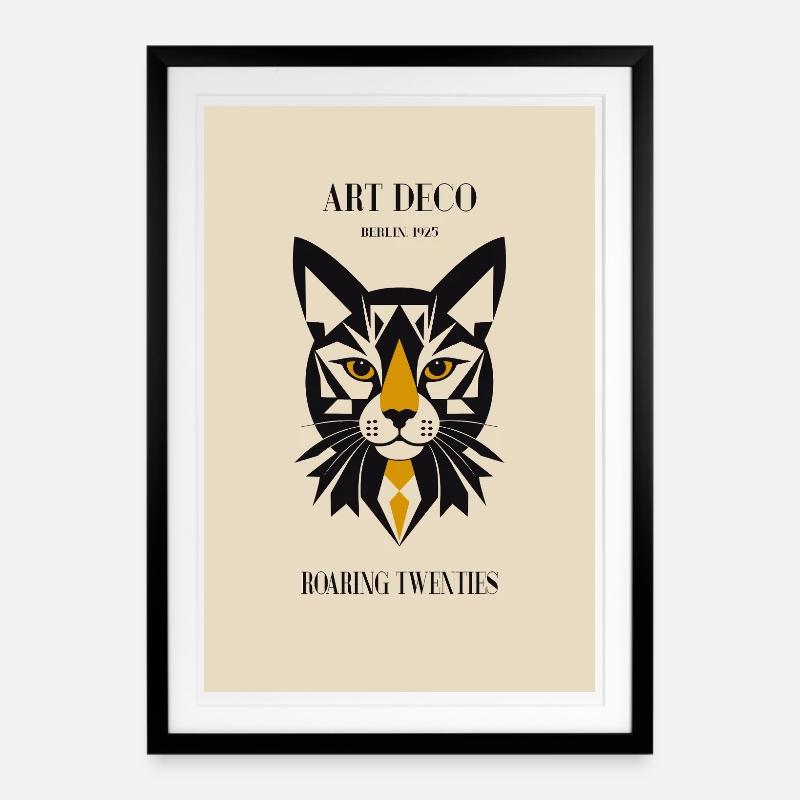 Chat Art Déco - Affiche encadrée (49 × 69 cm) - noir