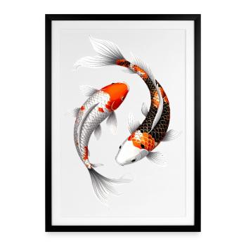 Carpe koi en Spirale Éclatante - Affiche encadrée (49 × 69 cm) - noir - Devant